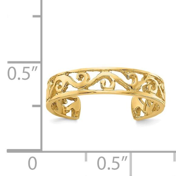 14k Yellow Gold 4mm Diamond-Cut Scroll Toe Ring - Picture 3 of 5